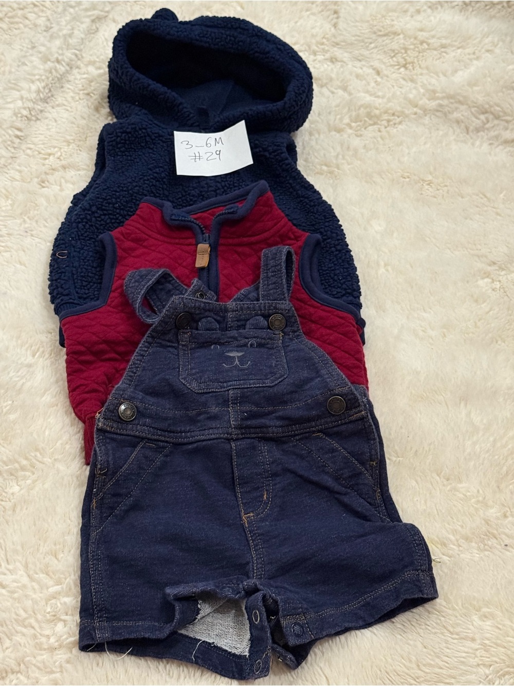 The Children's Place Navy Short Overalls with Burgundy Quilted Vest